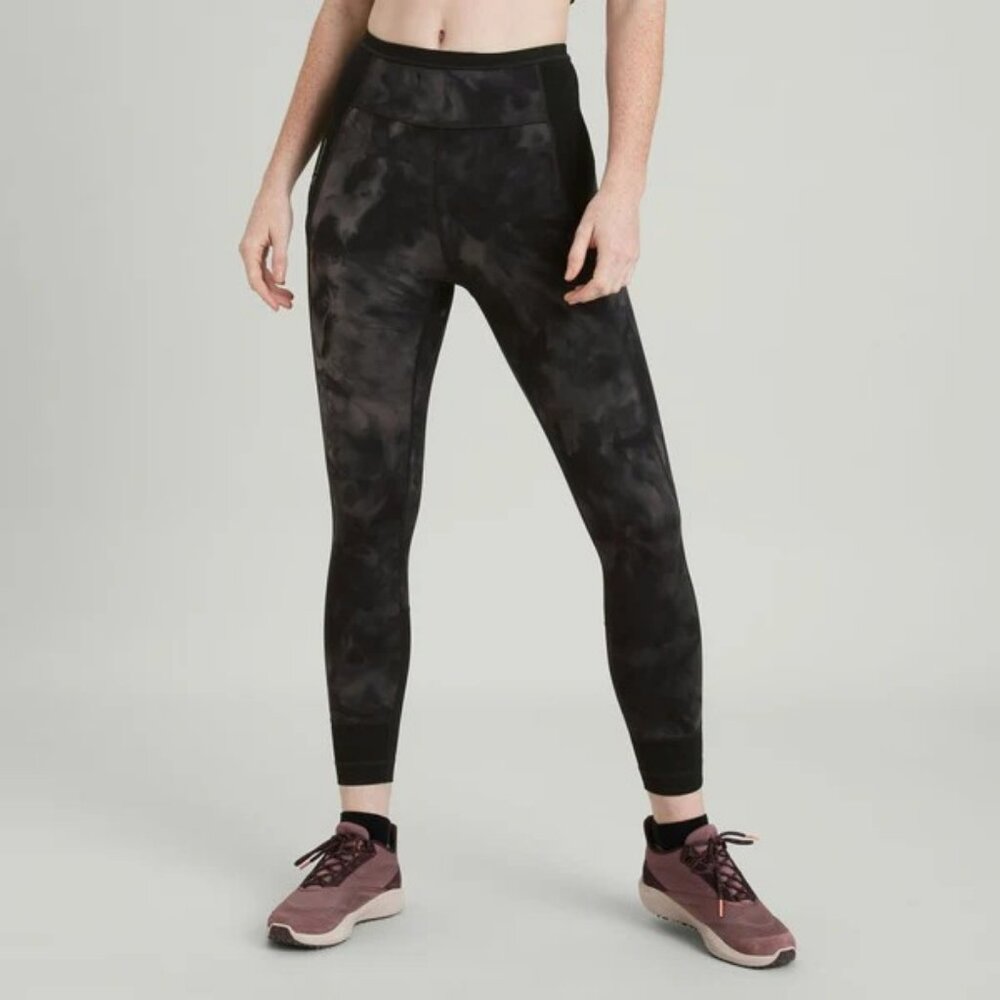 Kathmandu Sz L WDN Move 7/8 Length Leggings Sz L MEC Black Gray Acid Wash Swirl